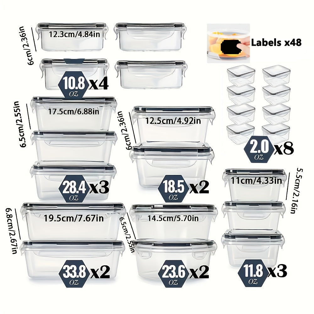 Juego de 48 recipientes para guardar alimentos, loncheras, fiambreras con tapa fácil de cerrar (24 tapas y 24 recipientes) - Contenedor de plástico sellado para uso en salas de alimentos, viajes, equipo para exteriores, para la escuela, org