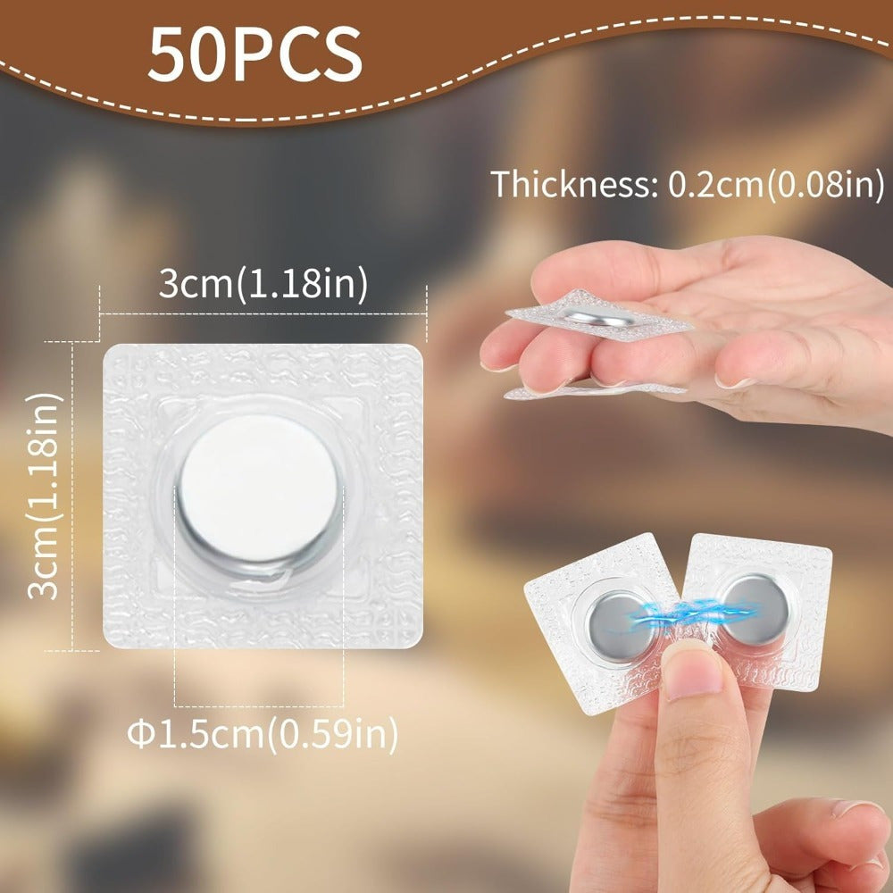 Juego de 50 imanes de 1.5 cm, ideales para proyectos de costura, con botones magnéticos ocultos, película arrugada, broches y cierres invisibles para bolsos. Perfectos para tela, bolsos, ropa y manualidades de cuero detail image - detail vi