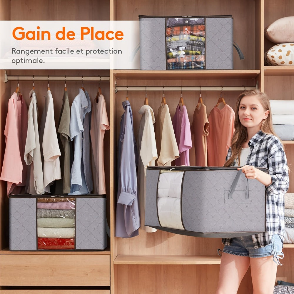Juego de 6 bolsas de almacenamiento de 60L-90L-120L, bolsas grandes para guardar ropa con cremalleras, asas duraderas y tela gruesa para ropa, ropa de cama, mantas, edredones (gris), almacenamiento debajo de la cama detail image