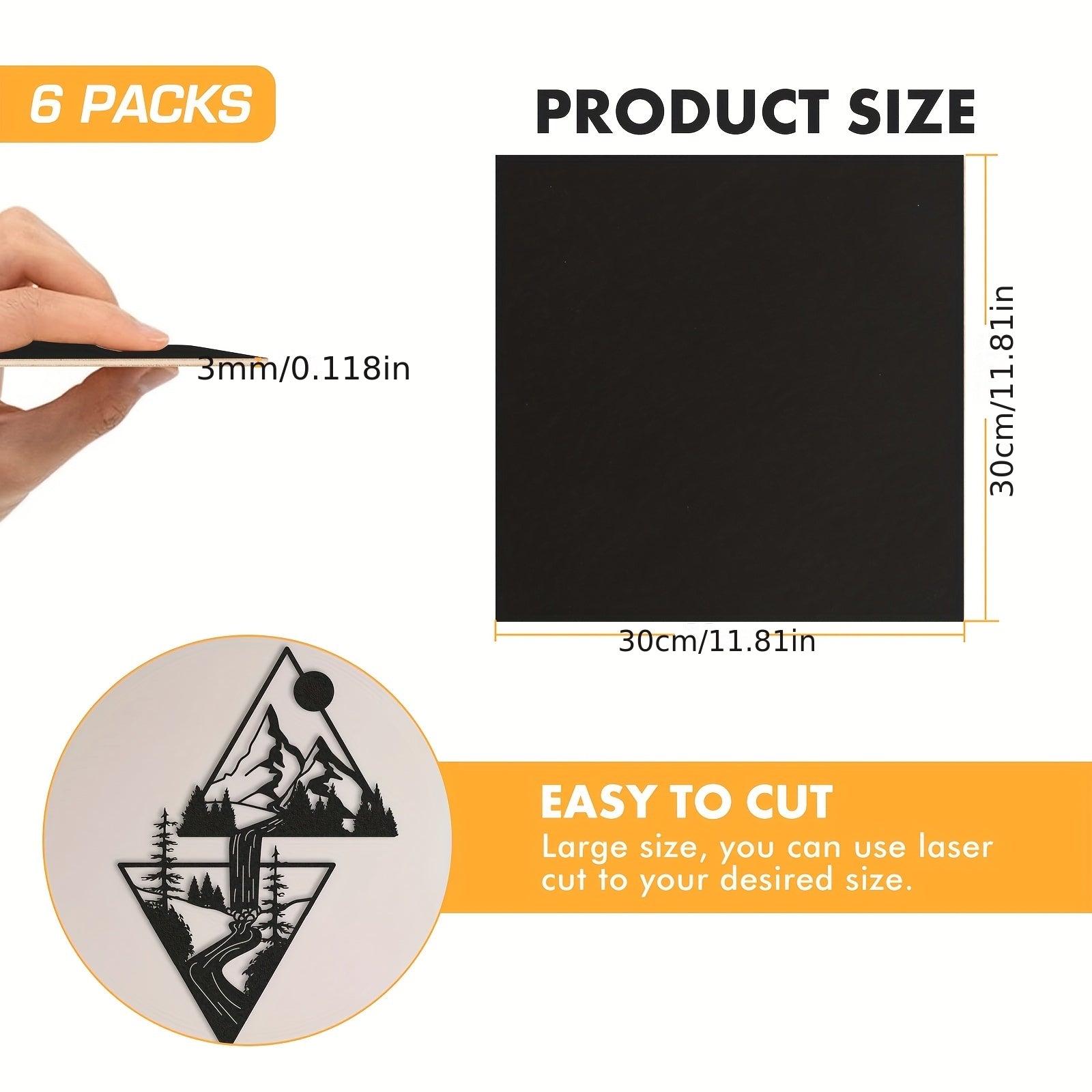 Juego de 6 piezas de tablero MDF de densidad especial de 3 mm 30*30 cm con pegatinas coloridas para manualidades, corte CNC, pintura, manualidades DIY, ahuecado, decoraciones festivas, maquetas planas, maquetas de casas, joyería de aretes -