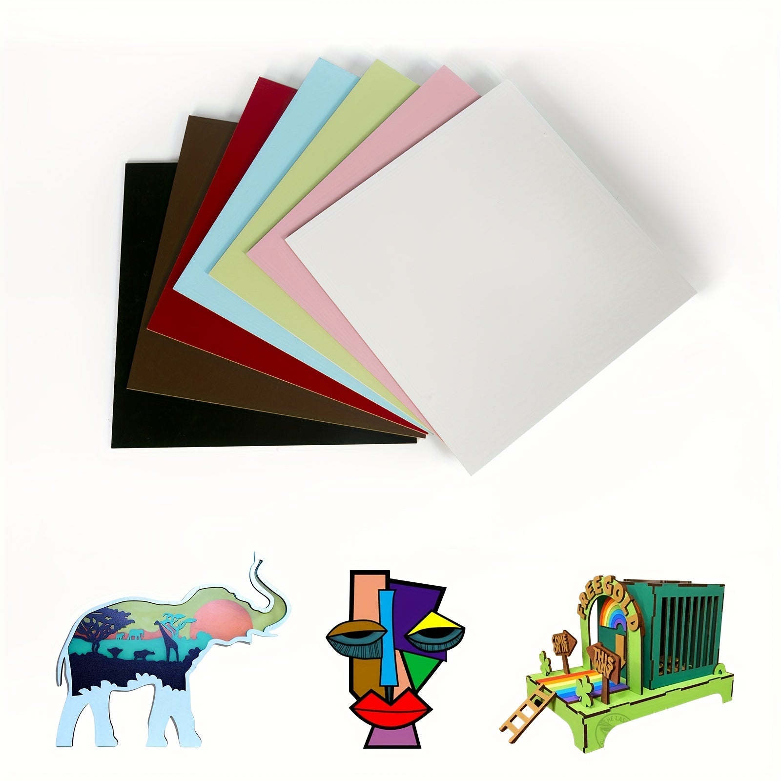 Juego de 6 piezas de tablero MDF de densidad especial de 3 mm 30*30 cm con pegatinas coloridas para manualidades, corte CNC, pintura, manualidades DIY, ahuecado, decoraciones festivas, maquetas planas, maquetas de casas, joyería de aretes