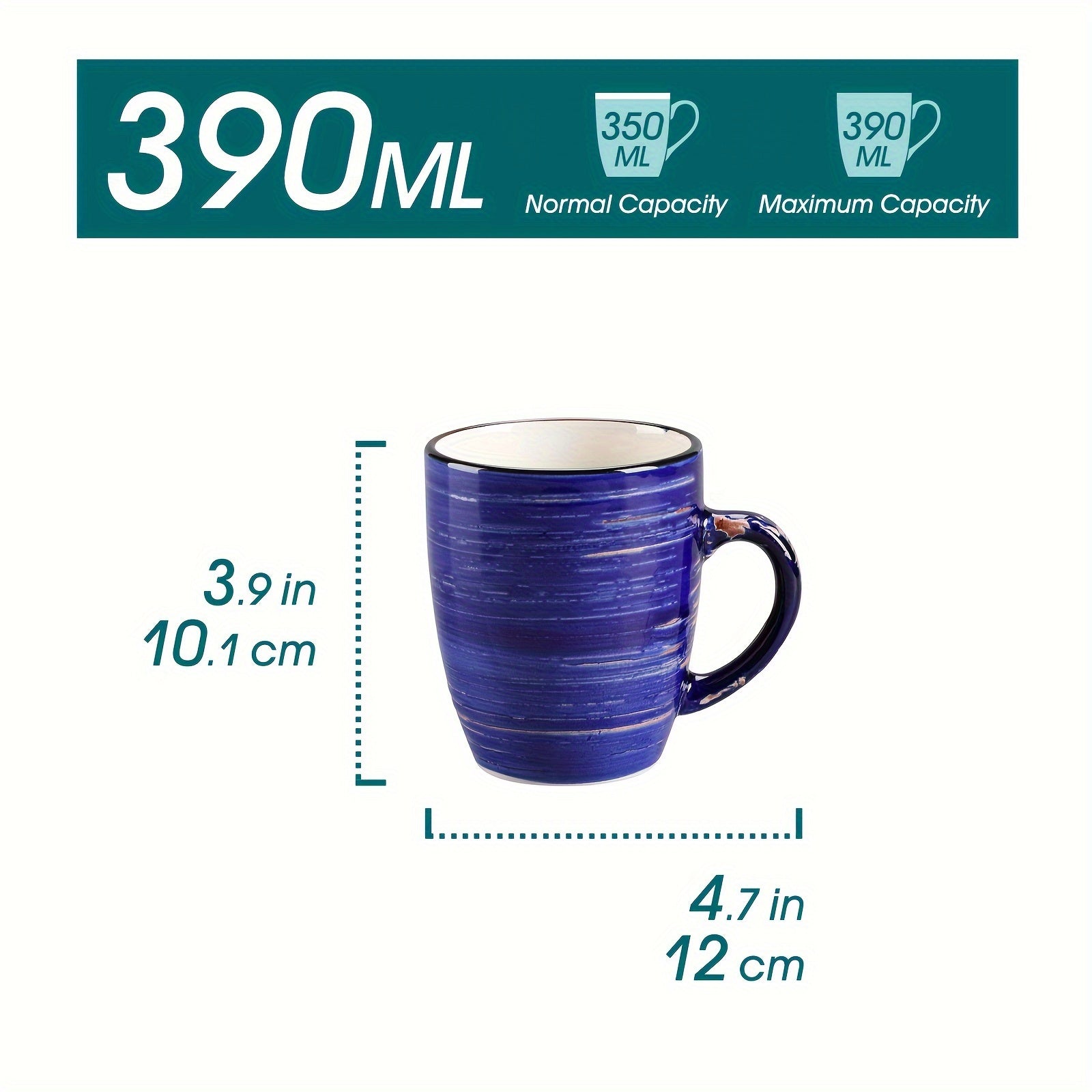 Juego de 6 tazas, Set de tazas de café y té de cerámica estilo rústico chic multicolor, ideal para café/té/chocolate caliente/leche/agua/bebida. (375 ml/13 oz) detail image - detail view 3