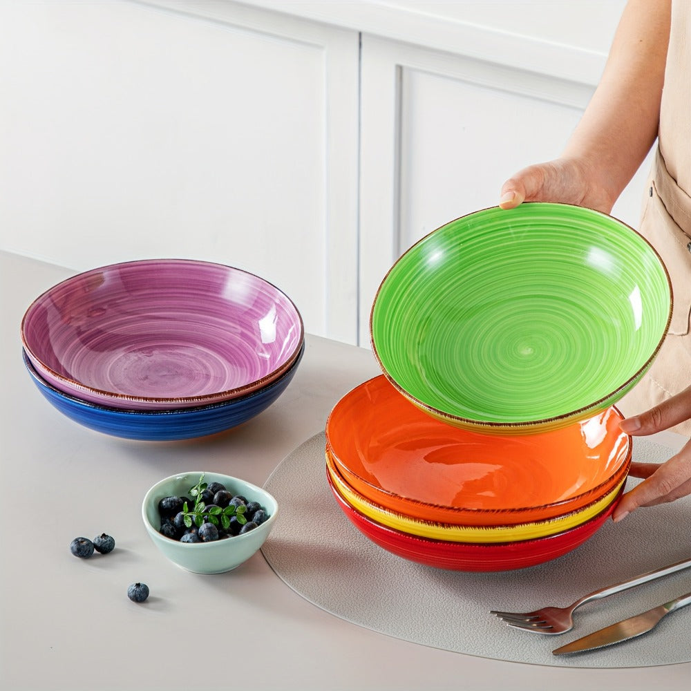 Juego de 6 tazones de arcilla coloridos para pasta, cada uno con una capacidad de 1140 ml, perfectos para servir sopa detail image - detail view 4