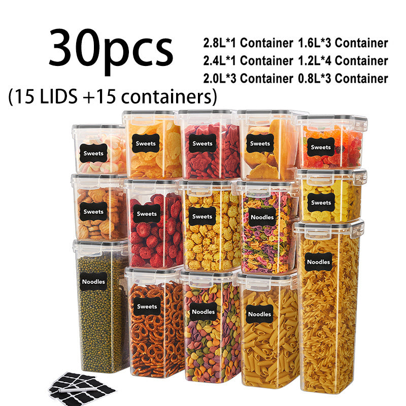 Juego de 60/24 piezas de recipientes herméticos para almacenar alimentos, caja de almacenamiento de alimentos, lata de plástico para productos secos, adecuado para organizar y almacenar en cocinas y despensas, muy adecuado para granos, etiq