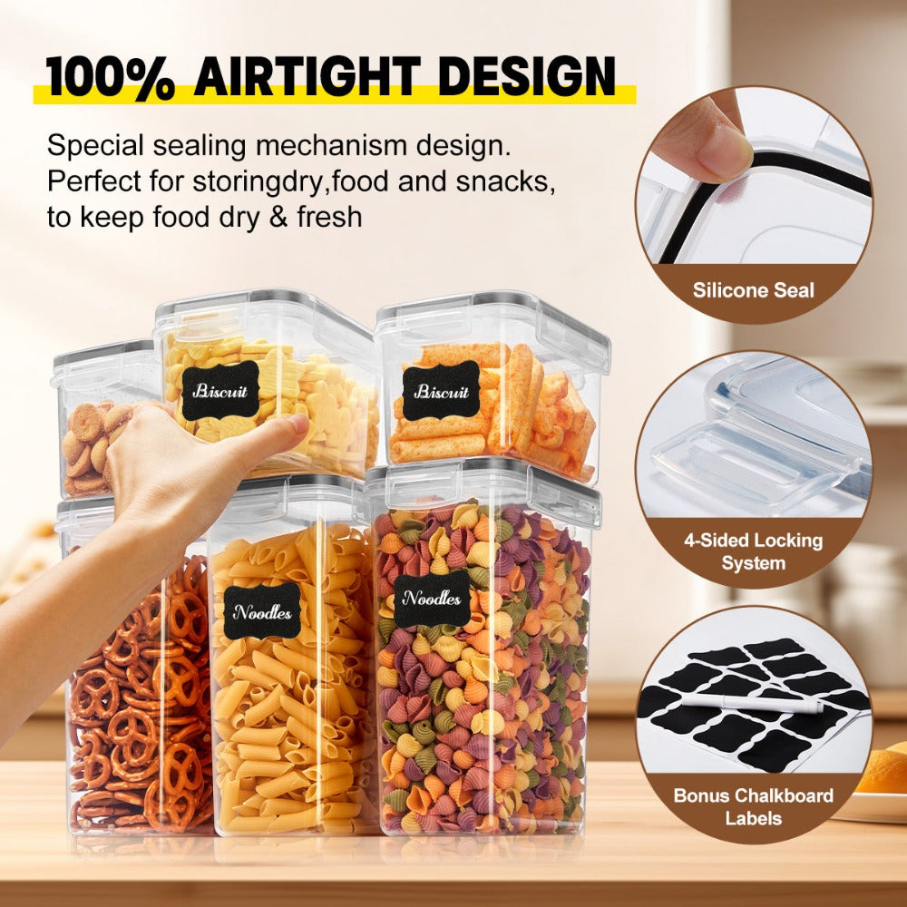 Juego de 60/24 piezas de recipientes herméticos para almacenar alimentos, caja de almacenamiento de alimentos, lata de plástico para productos secos, adecuado para organizar y almacenar en cocinas y despensas, muy adecuado para granos, etiq