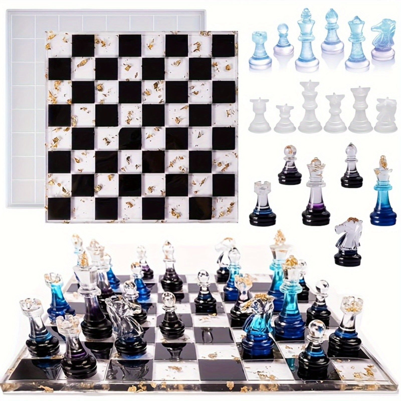 Juego de 7 Moldes de Silicona para Ajedrez, Moldes de Resina, Crea Tu Propio Juego de Mesa con Piezas de Ajedrez 3D y Moldes para Fundición de Resina, Kit de Manualidades DIY para Jugadores product image