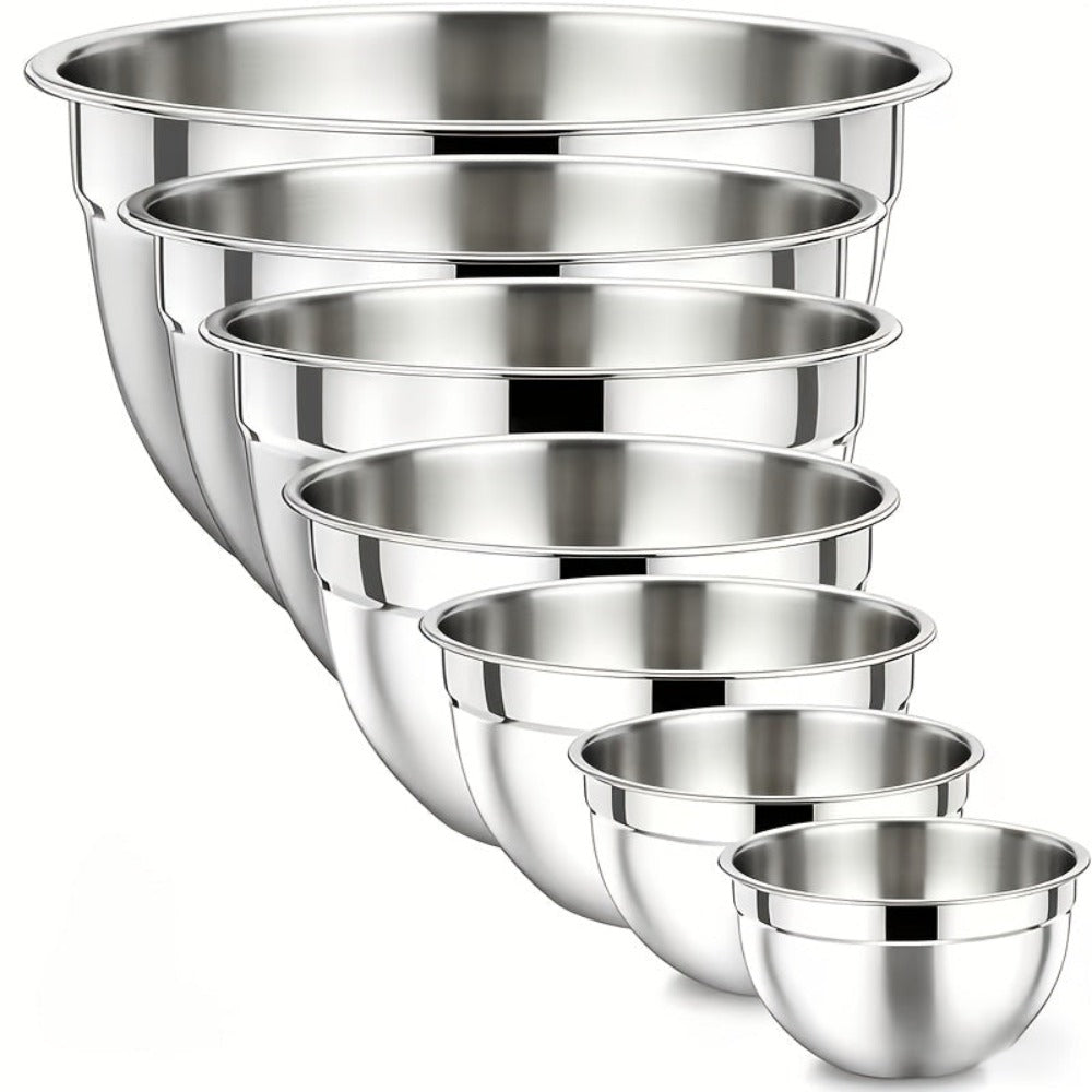 Juego de 7 piezas de ensaladeras prémium de acero inoxidable con tapas, juego de ensaladeras apilables, cuencos duraderos y gruesos, aptos para ensaladas, aptos para lavavajillas y microondas, ideal para Navidad, Hanukkah, Pascua, Acción de