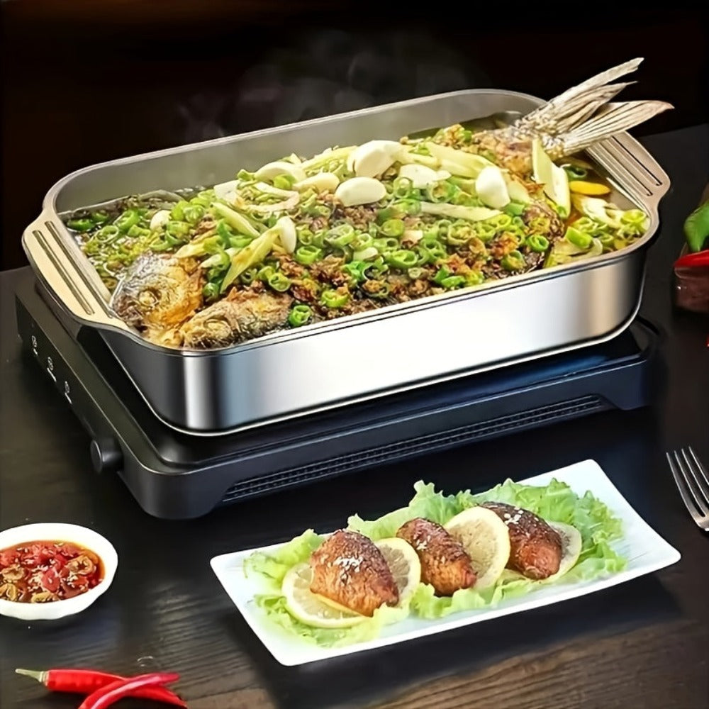 Juego de Bandejas para Hornear de Acero Inoxidable, Bandeja Metálica con Tapa, Diseño de Bordes Altos para Mayor Capacidad, Resistente al Calor hasta 230°C, Fácil de Limpiar, Bandeja para Asar Adecuada para Guisos/Lasaña/Pollo/Verduras deta