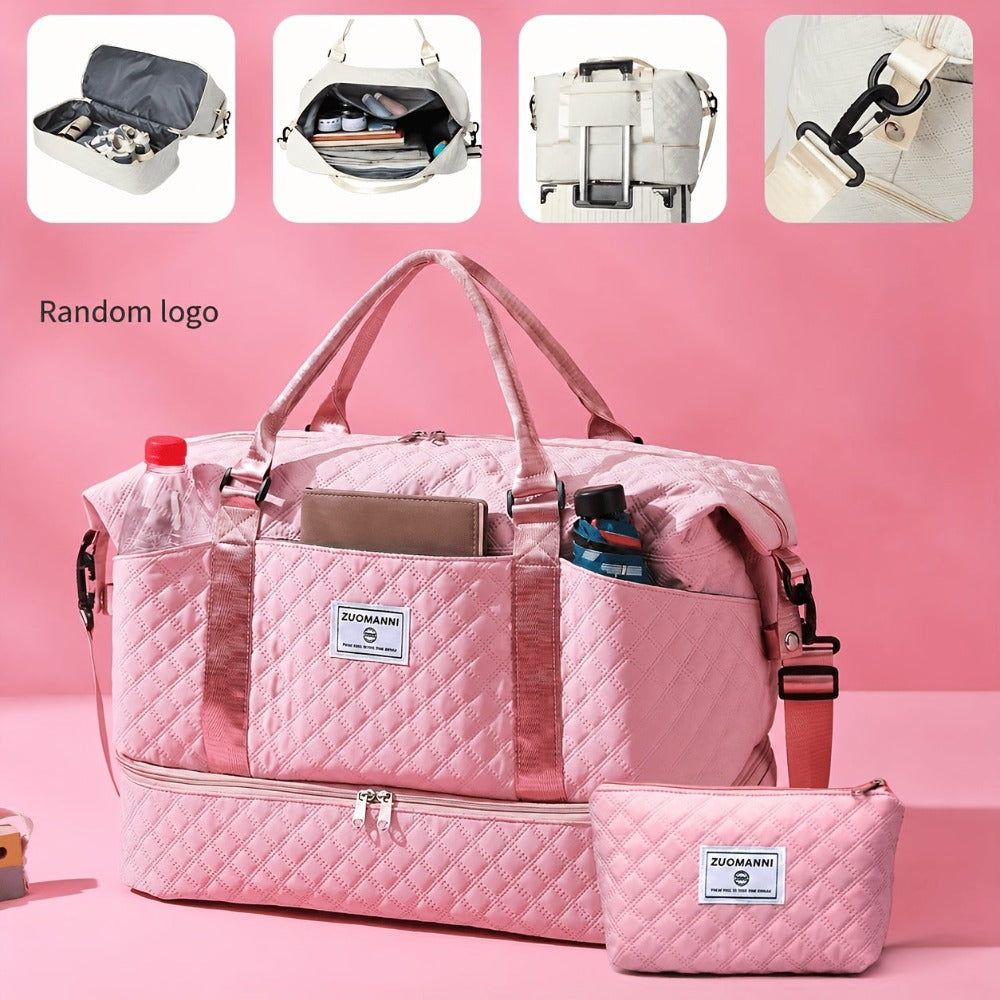 Juego de Bolsos para Mujer: Combinación de Bolso de Viaje y de Gimnasio de Gran Capacidad, Bolso con Estampado de Letras, Regalo de San Valentín, Bolso de Equipaje Multifuncional, Bolso de Mano Cosido para Viajes de Corta y Larga Distancia