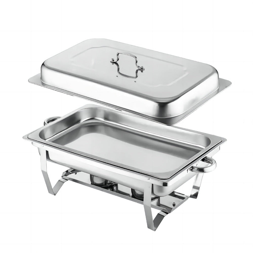 Juego de calentador de alimentos de acero inoxidable, plateado - Incluye tapa aislada, bandeja de agua, bandeja para alimentos, marco, rejilla de combustible - Adecuado para uso comercial y doméstico, utensilios de bufé con tapa cuadrada de