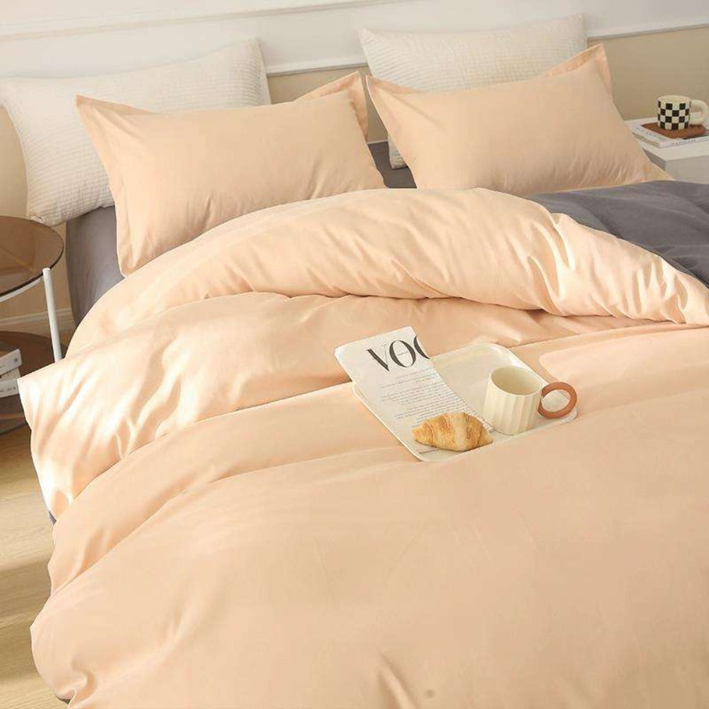 Juego de cama 4 piezas con funda elástica, (Funda de Edredón + Funda Protectora de Colchón + 1/2 Fundas de Almohada), Juego de Funda de Edredón 3-4 Piezas Estilo Nórdico de Color Sólido/Estampado, Ajustable para Camas de 90/105/135/150/180 