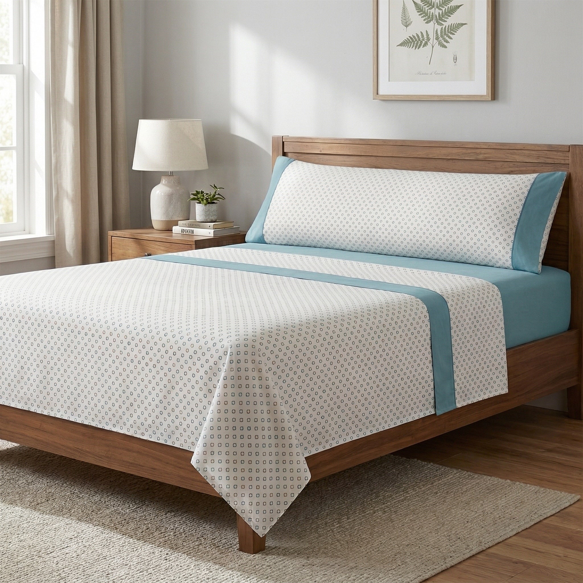 Juego de cama de 3/4 piezas apto para todas las estaciones, que incluye una sábana, una sábana ajustable y fundas de almohada. Medidas: 90 cm, 105 cm, 135 cm, 150 cm y 180 cm detail image - detail view 3