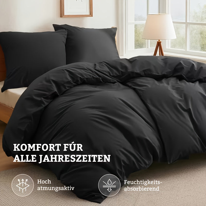 Juego de cama de 3/4 piezas, incluye funda nórdica 100 % algodón - Ropa de cama suave para toda estación, resistente a la luz, diseño con cremallera, tejido de color liso, varios tamaños (135x200, 155x220, 200x200, 200x220) - Estilo moderno