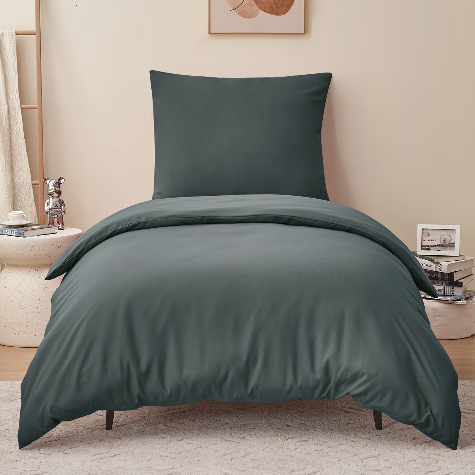 Juego de cama de 3/4 piezas, incluye funda nórdica 100 % algodón - Ropa de cama suave para toda estación, resistente a la luz, diseño con cremallera, tejido de color liso, varios tamaños (135x200, 155x220, 200x200, 200x220) - Estilo moderno