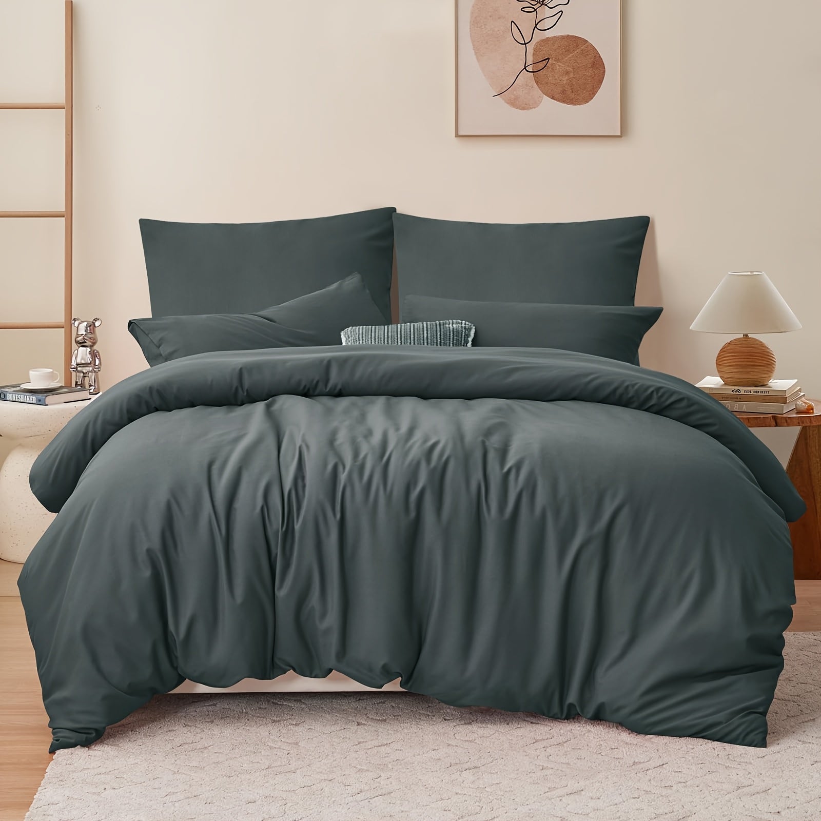 Juego de cama de 3/4 piezas, incluye funda nórdica 100 % algodón - Ropa de cama suave para toda estación, resistente a la luz, diseño con cremallera, tejido de color liso, varios tamaños (135x200, 155x220, 200x200, 200x220) - Estilo moderno