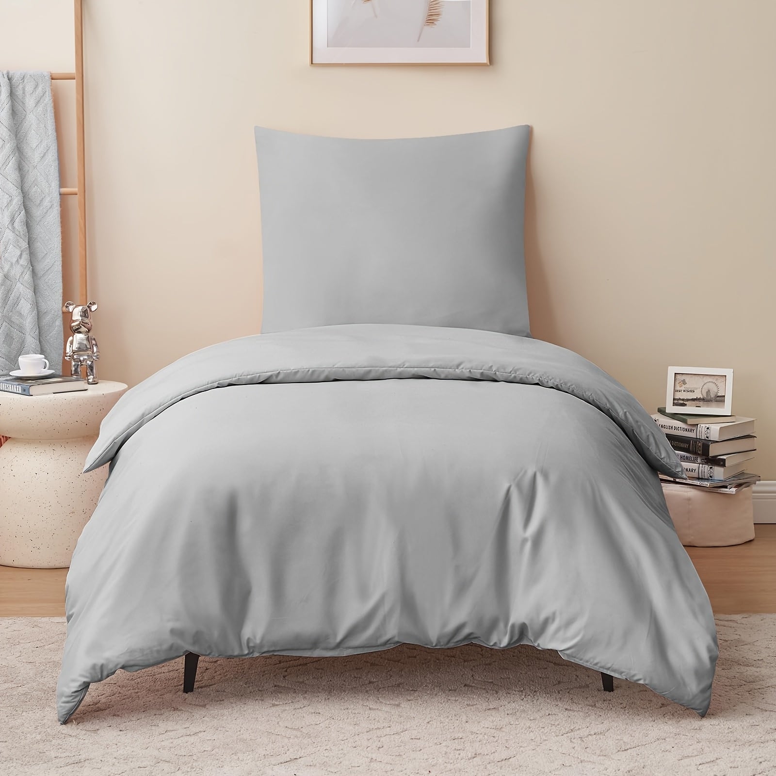 Juego de cama de 3/4 piezas, incluye funda nórdica 100 % algodón - Ropa de cama suave para toda estación, resistente a la luz, diseño con cremallera, tejido de color liso, varios tamaños (135x200, 155x220, 200x200, 200x220) - Estilo moderno