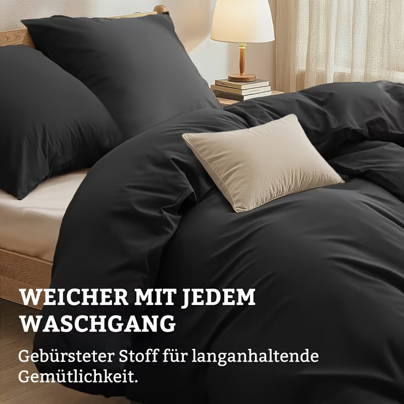 Juego de cama de 3/4 piezas, incluye funda nórdica 100 % algodón - Ropa de cama suave para toda estación, resistente a la luz, diseño con cremallera, tejido de color liso, varios tamaños (135x200, 155x220, 200x200, 200x220) - Estilo moderno