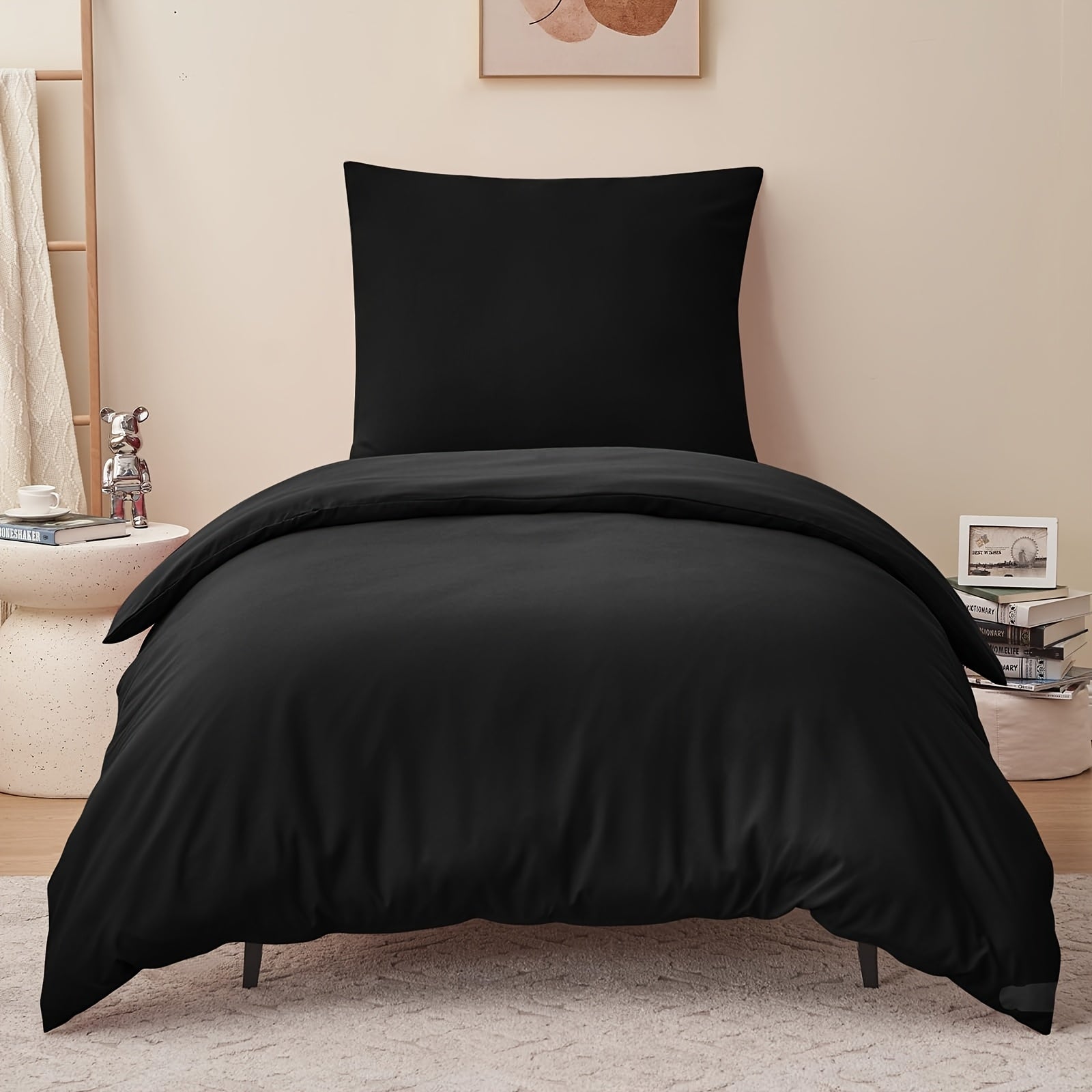 Juego de cama de 3/4 piezas, incluye funda nórdica 100 % algodón - Ropa de cama suave para toda estación, resistente a la luz, diseño con cremallera, tejido de color liso, varios tamaños (135x200, 155x220, 200x200, 200x220) - Estilo moderno