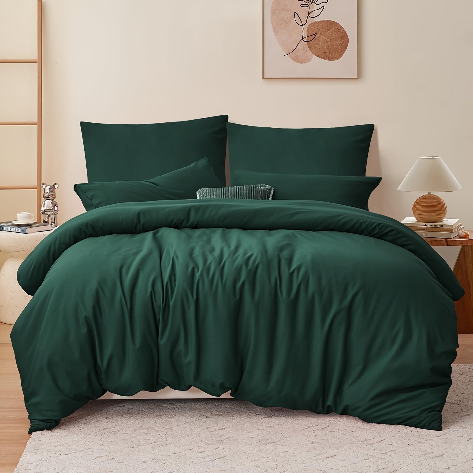 Juego de cama de 3/4 piezas, incluye funda nórdica 100 % algodón - Ropa de cama suave para toda estación, resistente a la luz, diseño con cremallera, tejido de color liso, varios tamaños (135x200, 155x220, 200x200, 200x220) - Estilo moderno