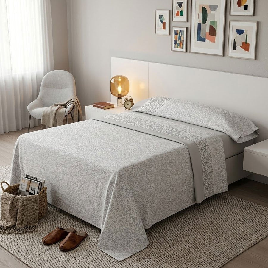 Juego de cama de 3 piezas con estampado de verano | Sábana bajera, colcha, funda de almohada | Estampado sencillo de hojas coloridas | Tela suave | 90 cm - Varios tamaños disponibles - Rosa variant image - product view 29