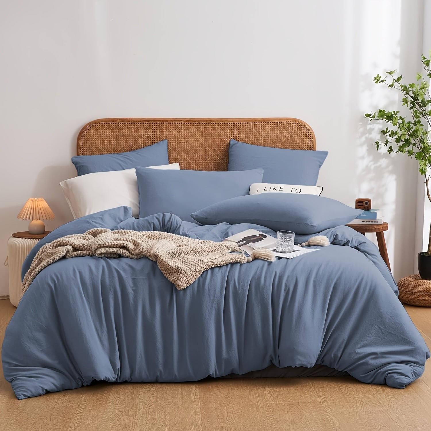 Juego de cama de color liso suave y cómodo para cama individual, sábana de algodón de 135X200Cm y funda de almohada de 80X80Cm con cremallera variant image - product view 11