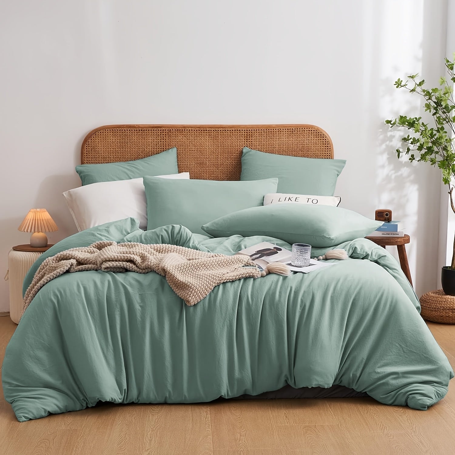 Juego de cama de color liso suave y cómodo para cama individual, sábana de algodón de 135X200Cm y funda de almohada de 80X80Cm con cremallera variant image - product view 19
