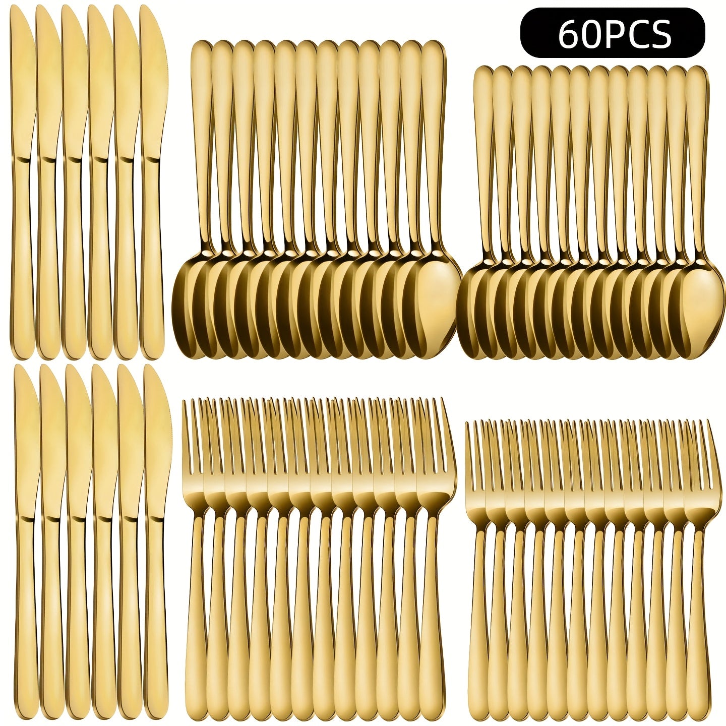 Juego de cubiertos de acero inoxidable de 60/40 piezas, vajilla de colores/dorada/negra, incluye cuchillo de mesa, tenedor de mesa, cuchara de mesa, tenedor de ensalada, cuchara de postre, apto para familia, restaurante, boda, vajilla de fe