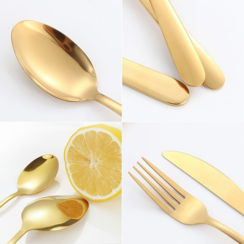 Juego de cubiertos de acero inoxidable de 60/40 piezas, vajilla de colores/dorada/negra, incluye cuchillo de mesa, tenedor de mesa, cuchara de mesa, tenedor de ensalada, cuchara de postre, apto para familia, restaurante, boda, vajilla de fe