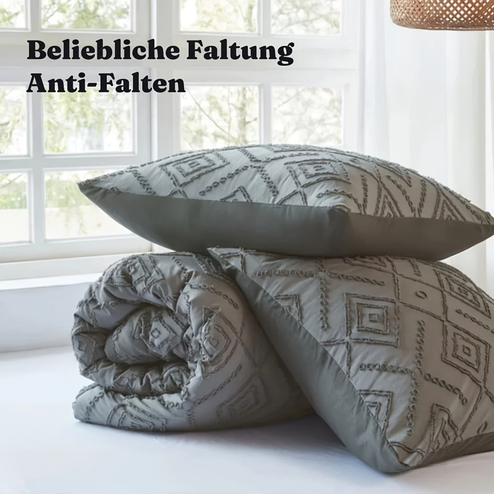Juego de edredón con funda de almohada jacquard bohemio de 2/3 piezas, suave, agradable para la piel, cómodo, transpirable, lavable a máquina con cierre de cremallera, universal para las cuatro estaciones, fácil, lujoso, adecuado para dormi