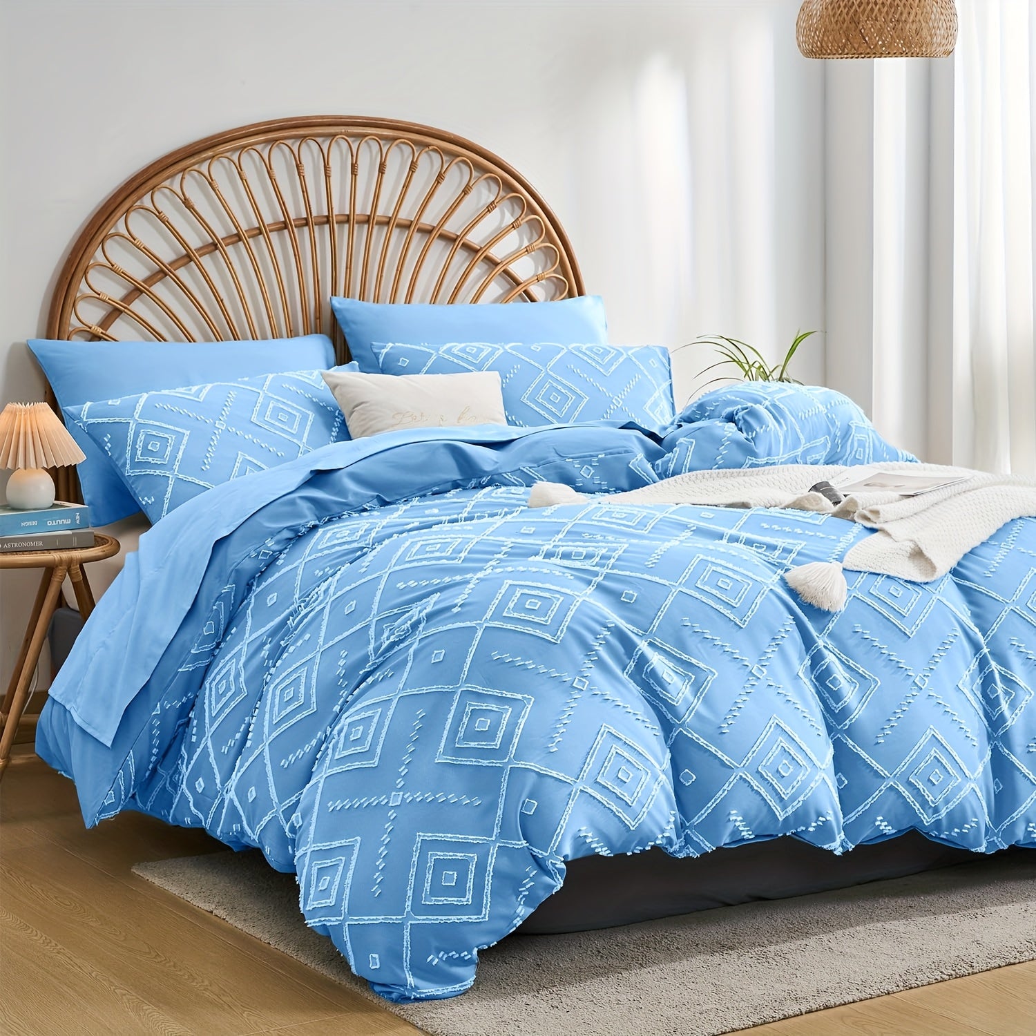 Juego de edredón con funda de almohada jacquard bohemio de 2/3 piezas, suave, agradable para la piel, cómodo, transpirable, lavable a máquina con cierre de cremallera, universal para las cuatro estaciones, fácil, lujoso, adecuado para dormi