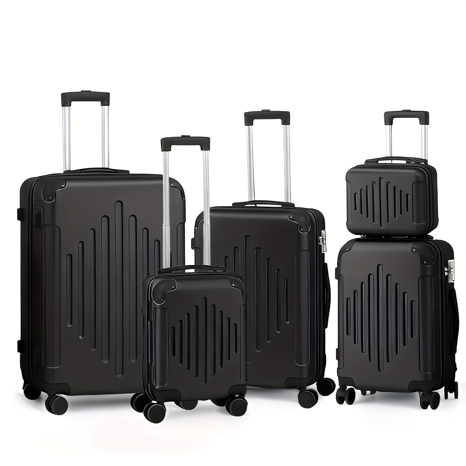 Juego de Equipaje 5 en 1, Maleta de Viaje con Estuche de Cosméticos, Juego de Maletas Rígidas con Ruedas Giratorias, Equipaje con Estuche de Tocado, Equipaje de Mano y 4 Protectores de Esquina, Maletas ABS Ligeras y Portátiles para Viajes y
