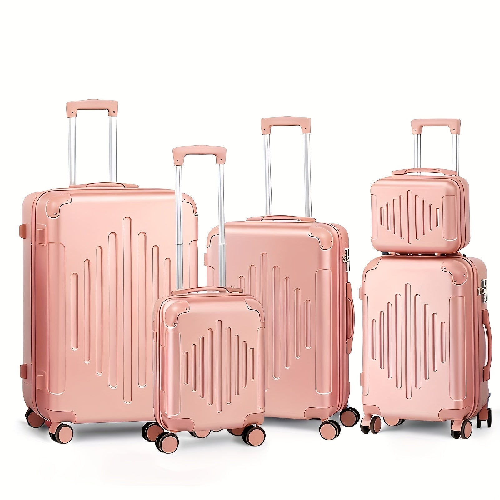 Juego de Equipaje 5 en 1, Maleta de Viaje con Estuche de Cosméticos, Juego de Maletas Rígidas con Ruedas Giratorias, Equipaje con Estuche de Tocado, Equipaje de Mano y 4 Protectores de Esquina, Maletas ABS Ligeras y Portátiles para Viajes y