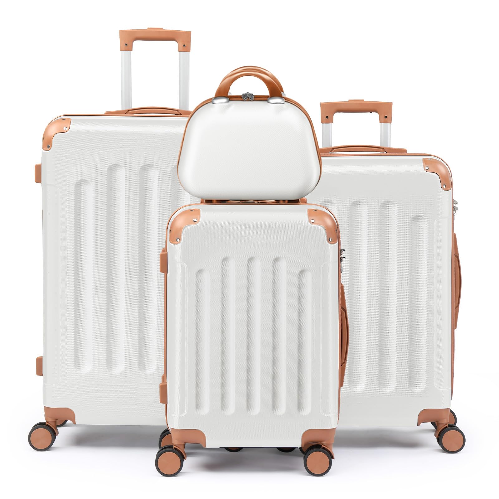 Juego de equipaje de cuatro piezas, que incluye maletas ligeras equipadas con ruedas, estuches duraderos de ABS con cerradura y ruedas giratorias. Esta colección de equipaje de mano incluye tamaños de 12, 20, 24 y 28 pulgadas. variant image