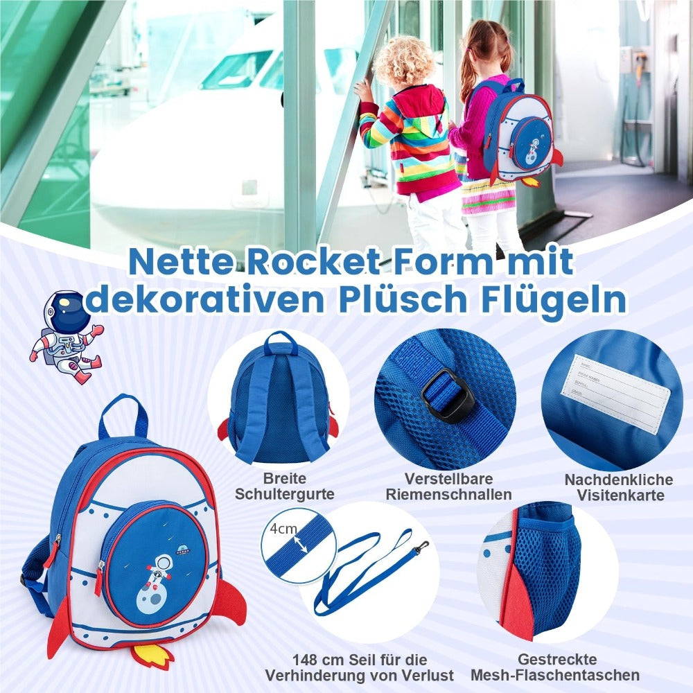 Juego de Equipaje Infantil de 2 Piezas + Mochila, Maleta con Ruedas de 12"+18" y Carcasa Impermeable, Equipaje para Niños y Niñas con Tema de Astronauta (Tema Astronauta) detail image - detail view 4