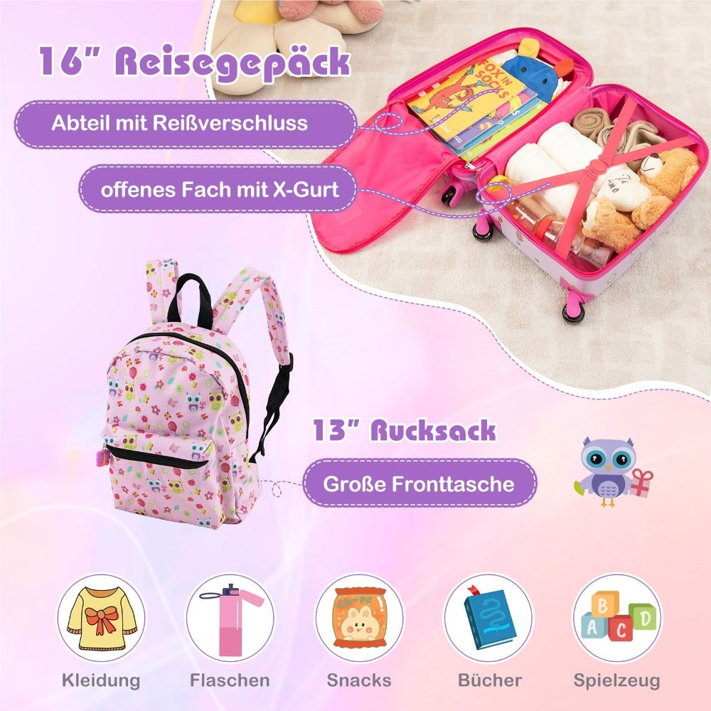 Juego de Equipaje para Niños de 5 Piezas + Mochila, Trolley con Lonchera, Etiqueta de Equipaje y Almohadilla de Cuello, Maleta con Ruedas para Niños y Niñas (Rosa) detail image - detail view 5