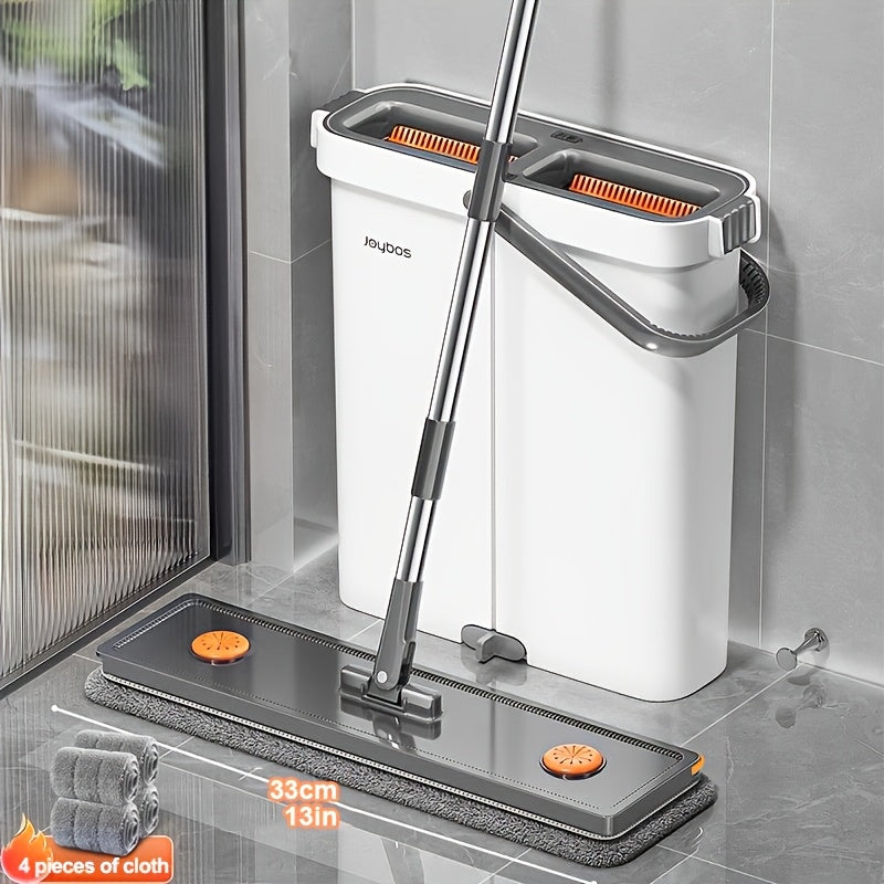 Juego de fregona plana y cubo nuevo 2026 con diseño de empujar y exprimir, para uso en seco y húmedo, incluye 4/6 fregonas de microfibra reutilizables, apto para la limpieza de suelos del hogar, fregona plana lavable, herramientas de limpie