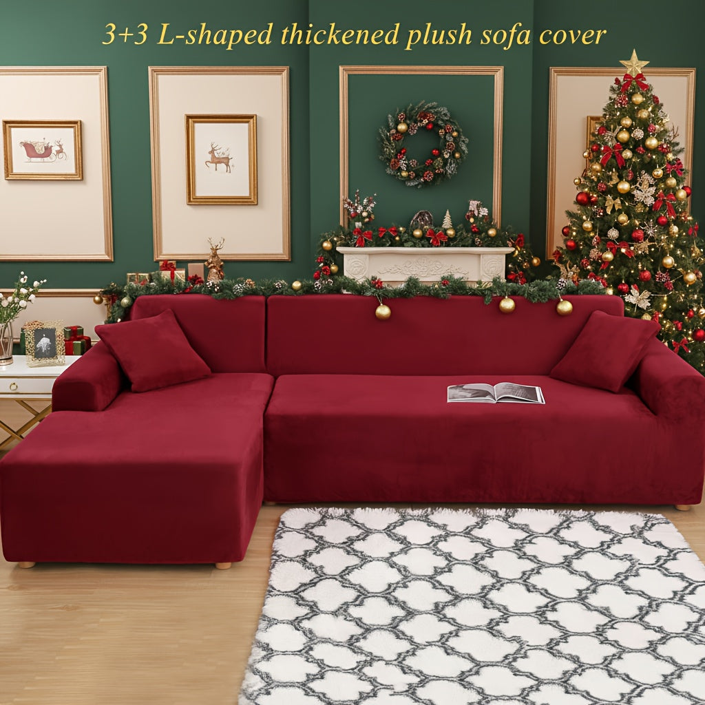 Juego de funda de sofá de felpa lujosa para sofá en forma de L (3 plazas 2 piezas) - Suave, lisa y agradable para la piel - Mejora perfecta para la decoración de la sala de estar de Navidad detail image - detail view 10
