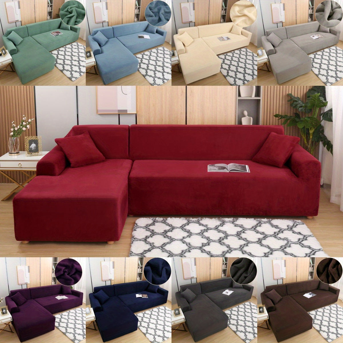 Juego de funda de sofá de felpa lujosa para sofá en forma de L (3 plazas 2 piezas) - Suave, lisa y agradable para la piel - Mejora perfecta para la decoración de la sala de estar de Navidad detail image - detail view 6