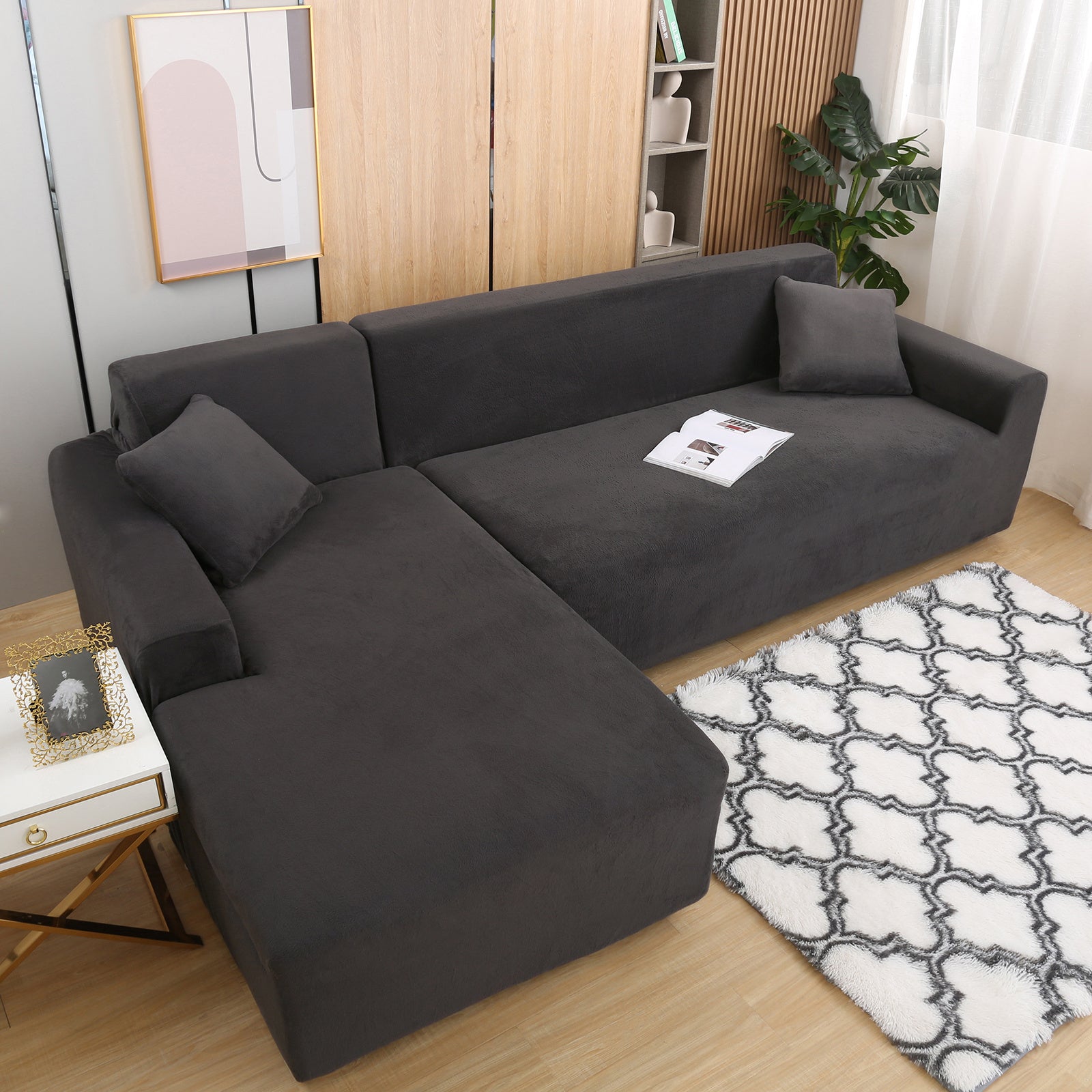 Juego de funda de sofá de felpa lujosa para sofá en forma de L (3 plazas 2 piezas) - Suave, lisa y agradable para la piel - Mejora perfecta para la decoración de la sala de estar de Navidad variant image - product view 5