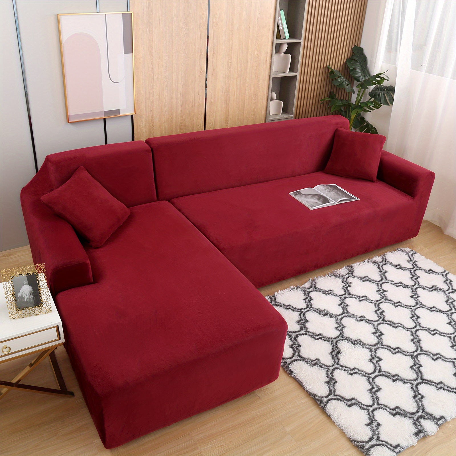 Juego de funda de sofá de felpa lujosa para sofá en forma de L (3 plazas 2 piezas) - Suave, lisa y agradable para la piel - Mejora perfecta para la decoración de la sala de estar de Navidad product image