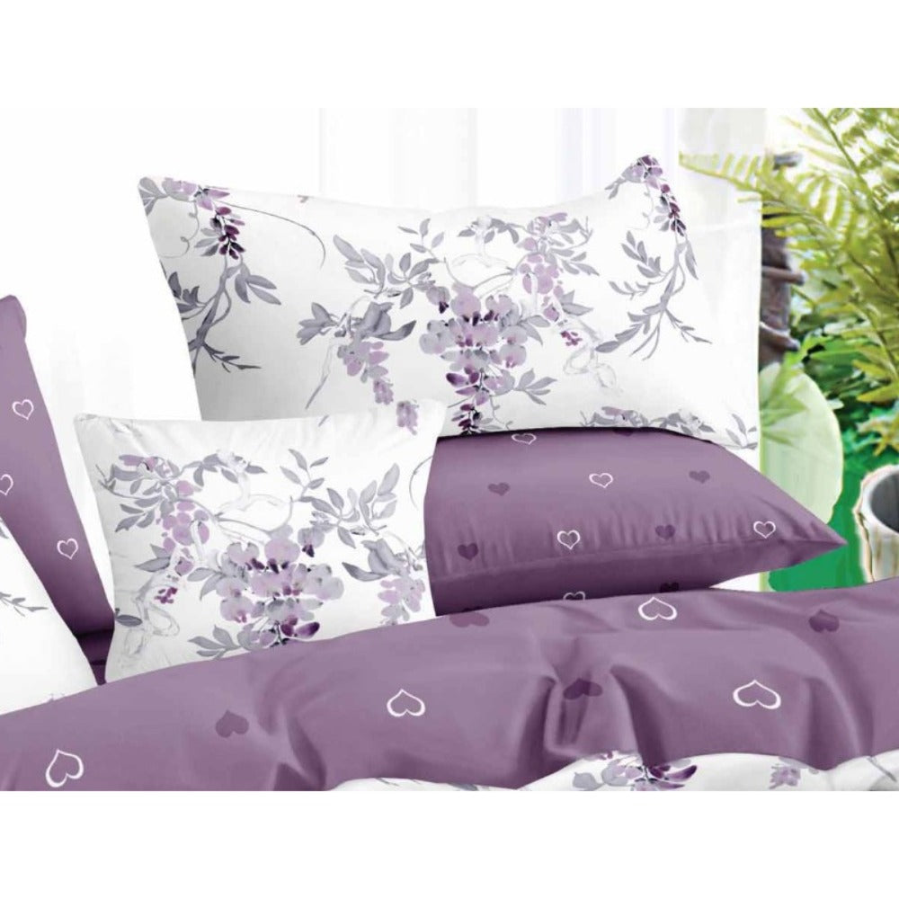 Juego de funda nórdica de dos colores con tema floral violeta, cómodo y suave, incluye una funda nórdica y dos fundas de almohada, conjunto de tres piezas detail image