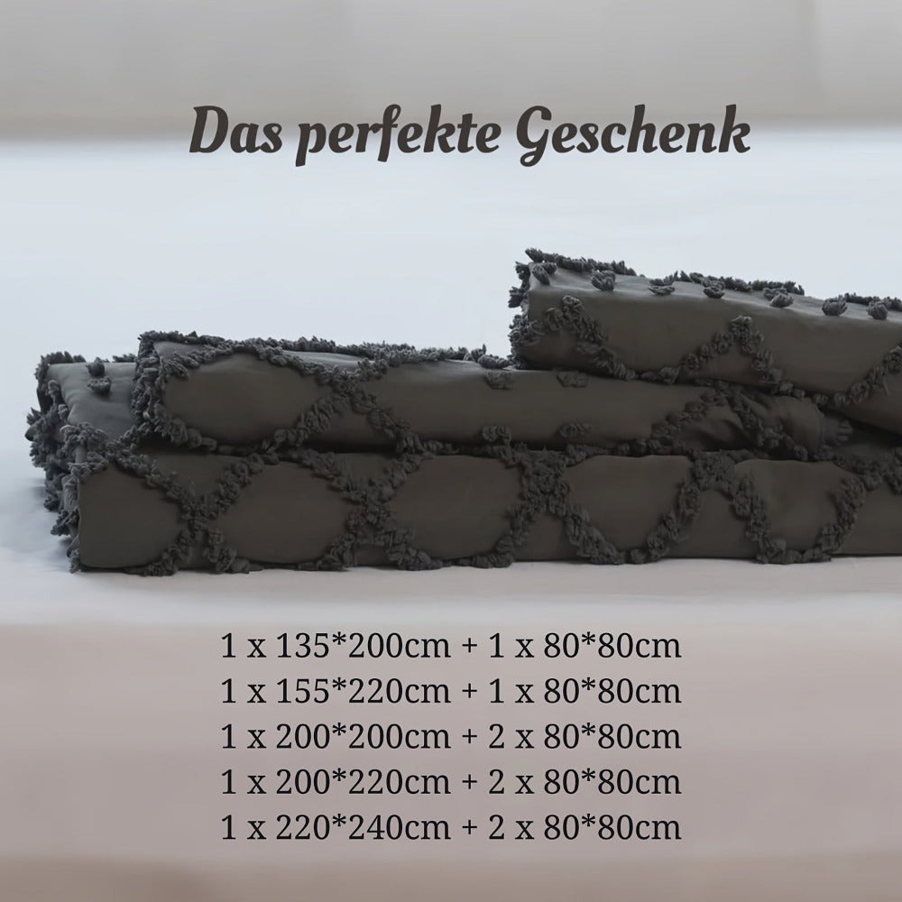 Juego de funda nórdica de lujo con bordado exquisito estilo bohemio, ropa de cama acolchada lavada vintage 2/3 piezas transpirable, fibra ultrafina de alta calidad adecuada para todas las estaciones, ropa de cama tejida suave, lavable a máq