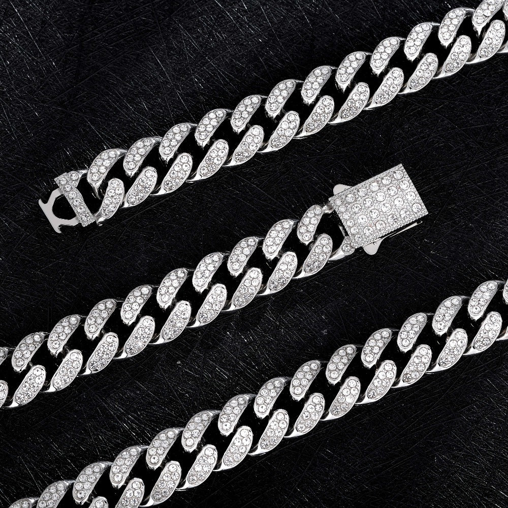 Juego de Joyería de Plata 925 con Cadena Cubana Incrustada con Zirconia 5A, Cadena Gruesa de Moda Hip-hop Casual, Ambiente de Lujo Generoso, Decoración para Fiestas y Banquetes, Hipoalergénico, El Mejor Regalo para Él, Empaque en Caja de Re