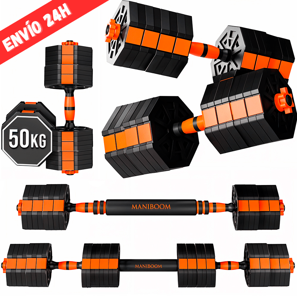 Juego de Mancuernas Ajustables 2 en 1. 10kg a 50kg - Kit de Pesas con Barra Recta Ajustable y Antideslizante - Pesas y Mancuernas Discos Recubiertos variant image