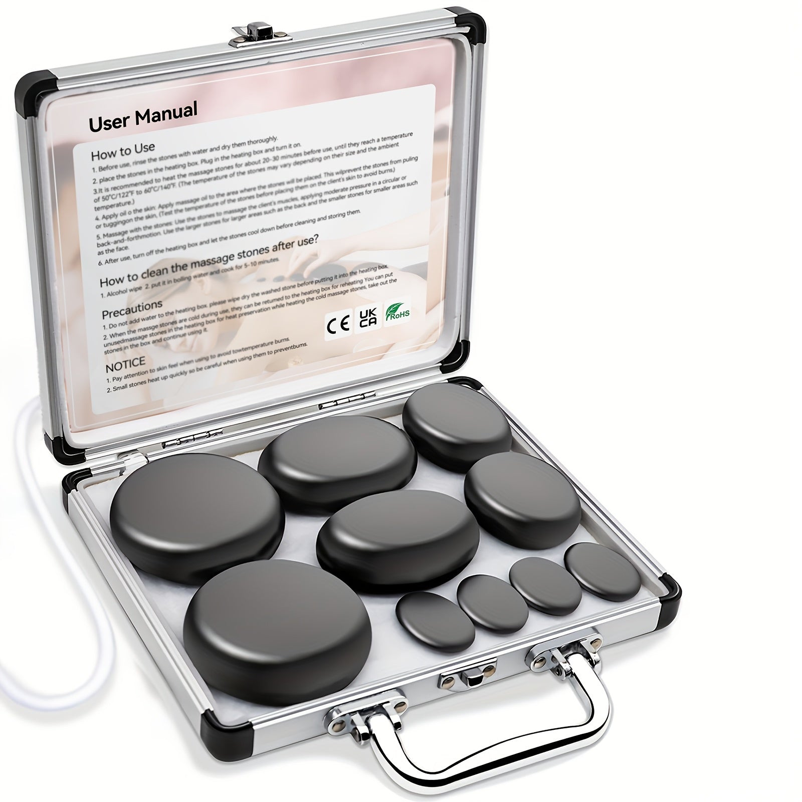 Juego de masaje con piedras calientes con control de temperatura - Kit calentador de piedras calientes de basalto de 10 piezas / Kit calentador de piedras calientes de basalto de 20 piezas, herramientas profesionales de masaje de spa, apto 