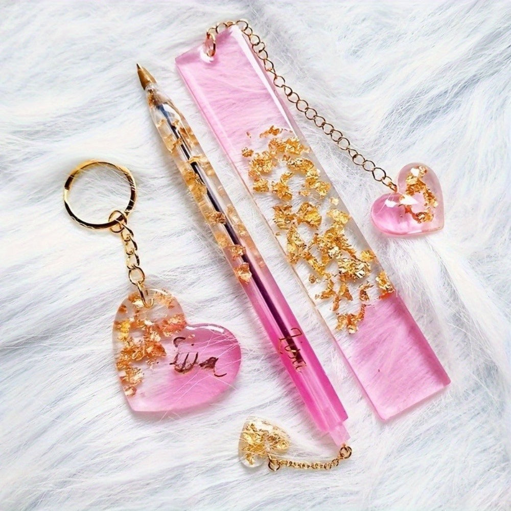 Juego de moldes de silicona transparentes para bolígrafo y marcador, moldes para fundición de resina epoxi, suministros de manualidades de papelería hechos a mano DIY, molde de bolígrafo de forma híbrida con decoración de borla y dije detai
