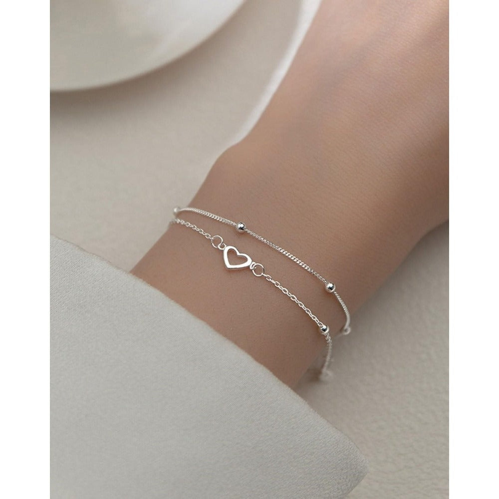 Juego de Pulseras para Mujer en Plata 925, Pulseras Ajustables y Apilables con Corazón y Perla, Pulsera Brillante de Amor, Regalo de Joyería para Mujer, 16 cm + 5 cm detail image - detail view 5