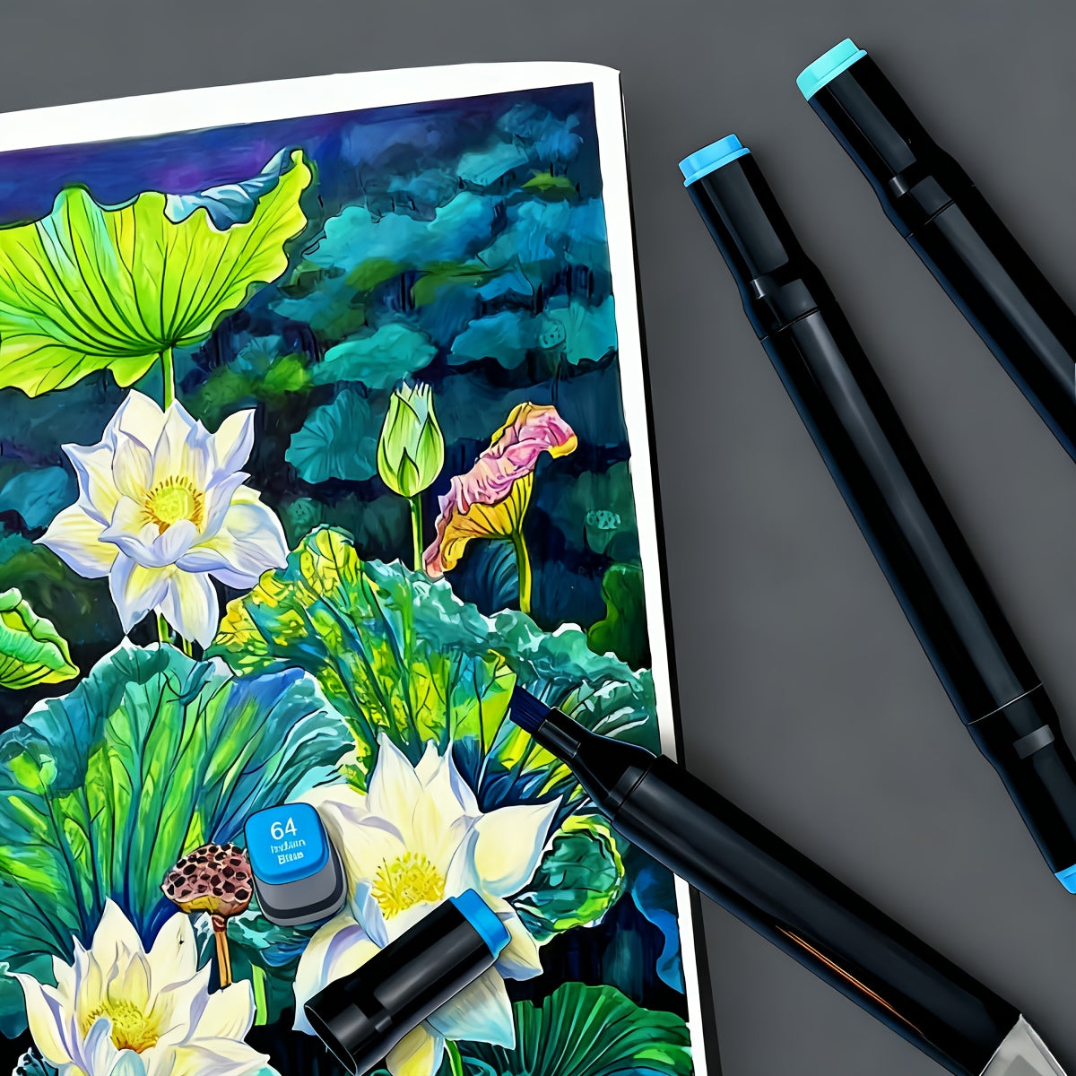 Juego de rotuladores de dibujo de doble punta de 262 colores con marcadores de punta, adecuados para colorear para adultos, suministros de artista, bocetos, animación y caligrafía - Tinta a base de agua para aficionados, profesionales, rega