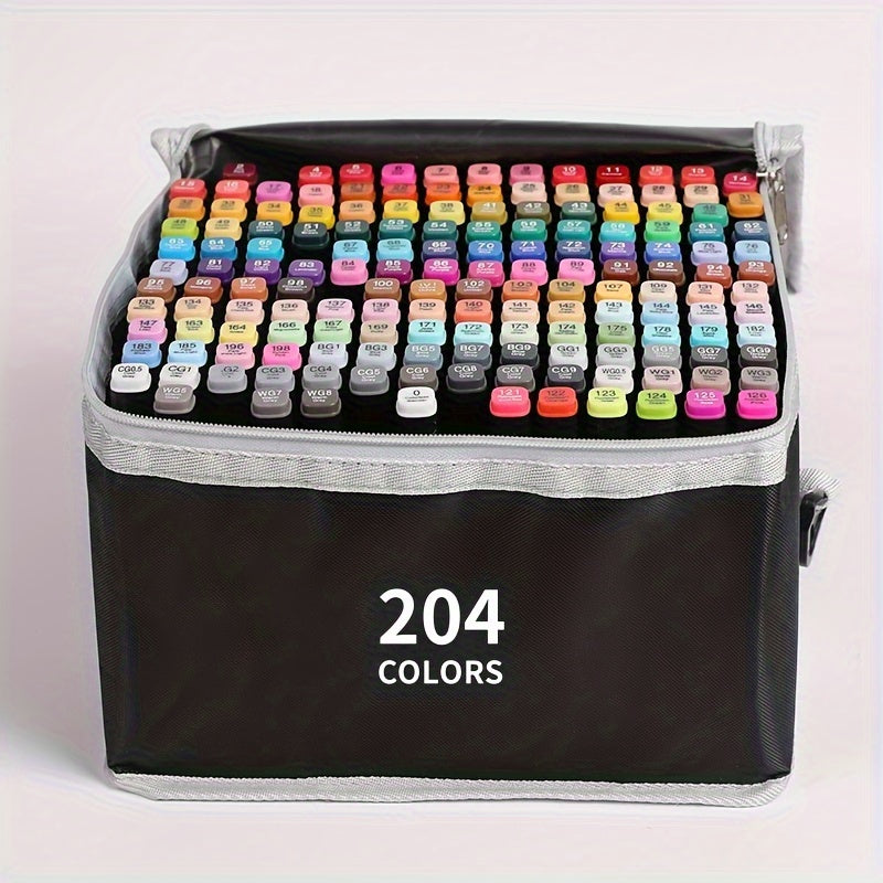 Juego de rotuladores de doble punta de gran capacidad de 204 colores con marcadores de doble cabeza y cuaderno de dibujo, apto para dibujar, colorear, caligrafía, álbumes de recortes, oficina - Bolsa de almacenamiento portátil, regalo para