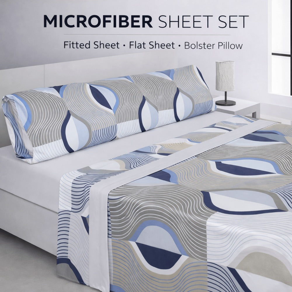 Juego de sábanas de verano de 3 piezas, diseños estampados de microfibra suave al tacto para todo tipo de camas con funda de almohada a juego para uso diario en el hogar, hoteles, invitados y residencias (Sábana ajustable, Sábana encimera /